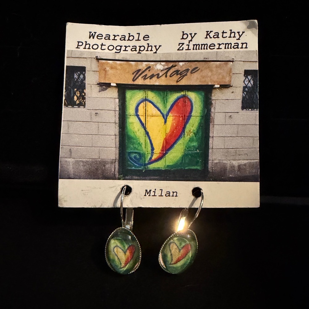 Wearable Photography by Kathy Zimmerman Milan Heart Drop Earrings Silver Tone